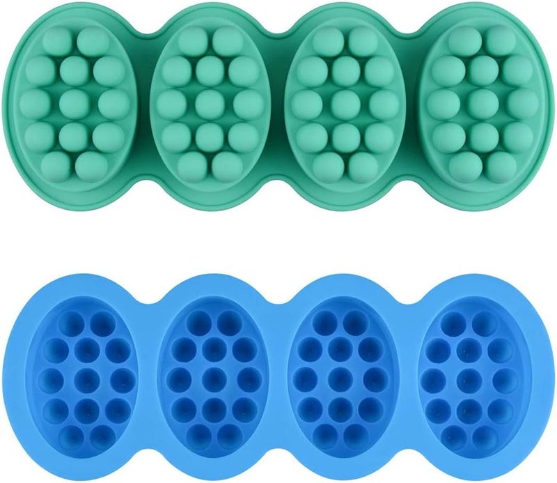 SJ Massage Soap Mold - 2 Pcs, 4 Cavities Silicone Soap Mold for Soap Making, Handmade Hair Brush Shampoo Bar Molds, Food Grade BPA Free(Blue and Green) - Image 1